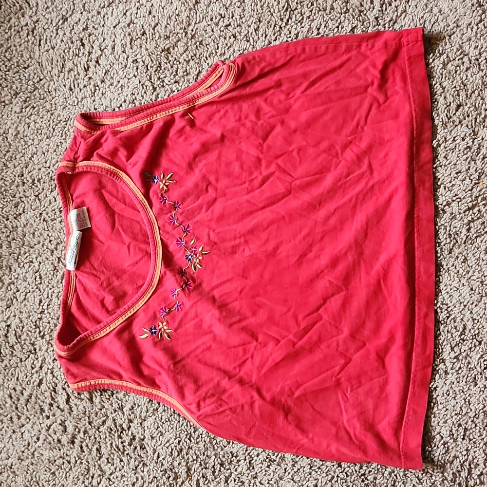 Vintage KATHRYN Womens red sleeveless top embroidered 100% Cotton sz Large EUC